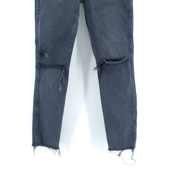 Pull & Bear Womens High Rise Black Destroyed Skinny Jean Raw Hemline 5 Pocket| 6 - Picture 4 of 11